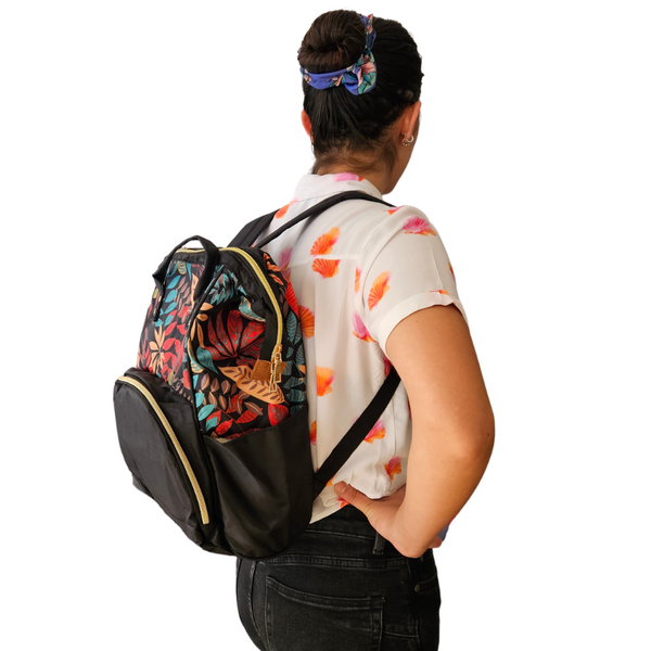 Mochila Maternal Negra Flores