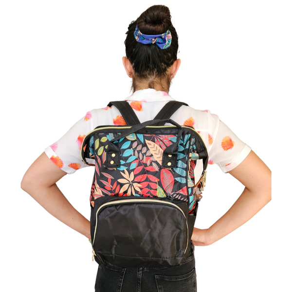 Mochila Maternal Negra Flores