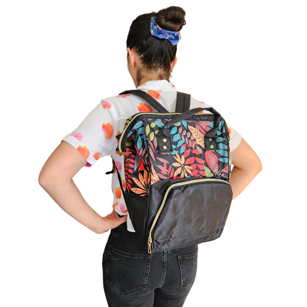 Mochila Maternal Negra Flores