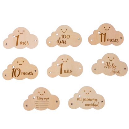 Tarjetas Bebé de Madera – Hitos y Cumple mes del Primer Año