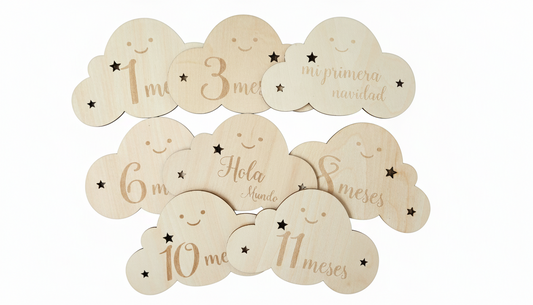 Tarjetas Bebé de Madera – Hitos y Cumple mes del Primer Año